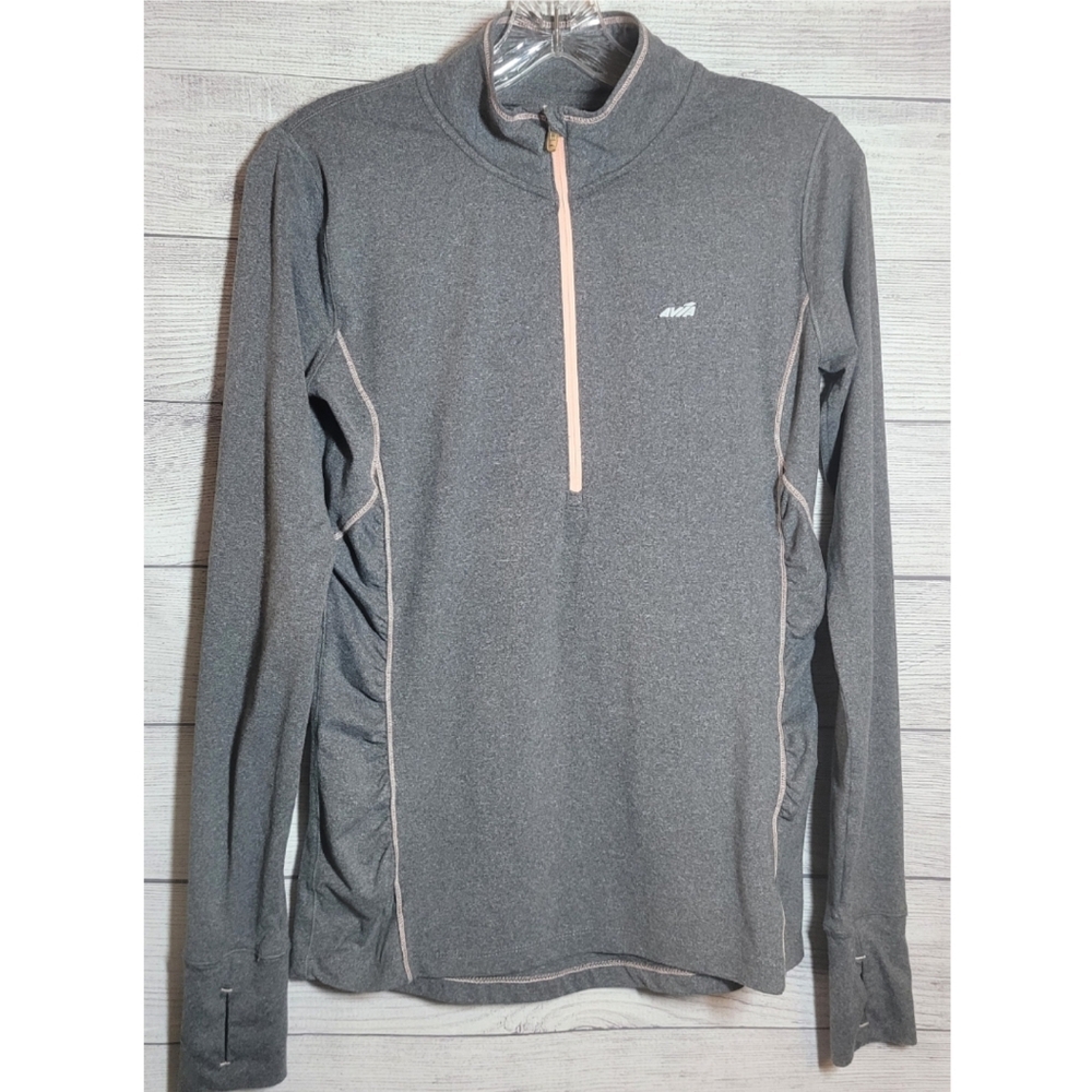 Avia Jacket Womens Work Out Jacket Size Small Gray Thumb Hole 1/4 Zip